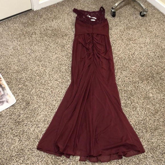 David’s Bridal Maxi Dress Size 0 Burgundy Floral Lace Pleated Ruched Column Gown - Picture 5 of 10